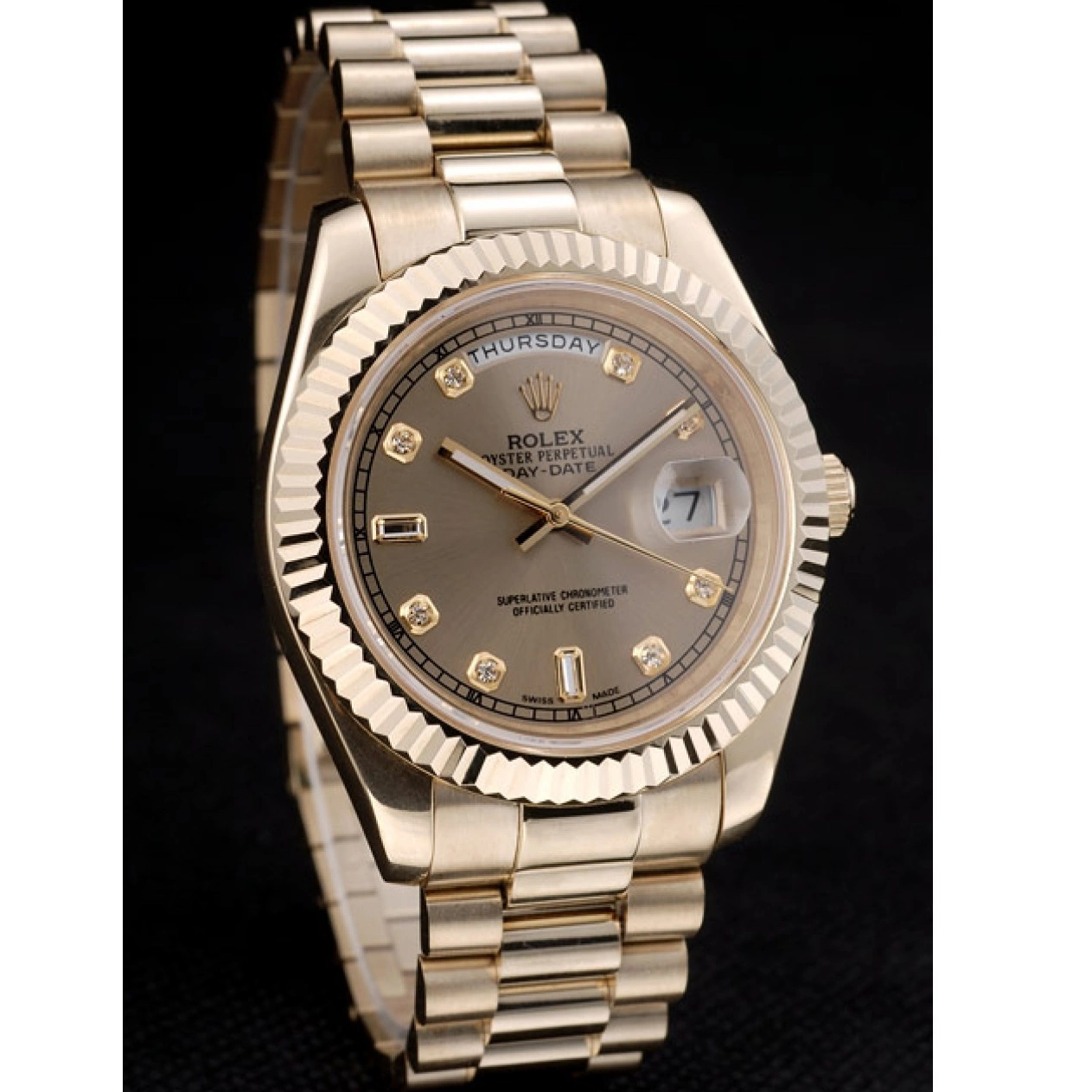 Rolex aaa copy DayDate Rolex Bezel 41997 Stainless Dial Swiss Gold Ribbed Steel Gold 0527